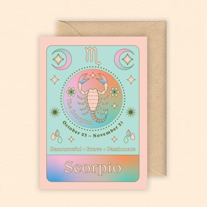 Carte du zodiaque Scorpion | Zodiaque | signe astrologique | Carte d'anniversaire d'octobre | Carte d'anniversaire de novembre | Horoscope | Carte d'anniversaire du zodiaque | Astrologie