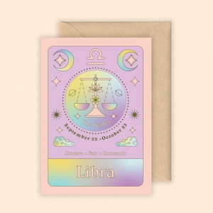 Carte du zodiaque Balance | Zodiaque | Signe astrologique | carte d'anniversaire de septembre | d'anniversaire d'octobre | Horoscope | Carte d'anniversaire du zodiaque | Astrologie