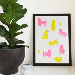 Neon Cats A3 risograph print