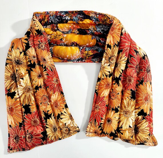 Rice-flax seed therapeutic heating-cooling pad, neck wrap, heat pad, rice bag, cold pack, flowers, mums, Pumpkins, fall