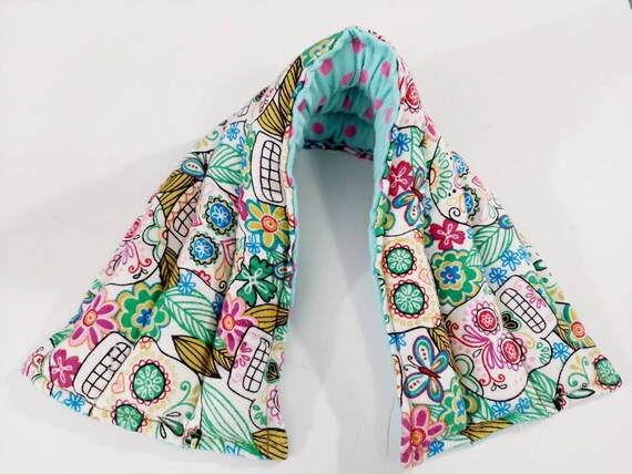 Rice-flax seed therapeutic heating-cooling pad, rice bag, heat pad, cold pack, sugar skulls and flowers
