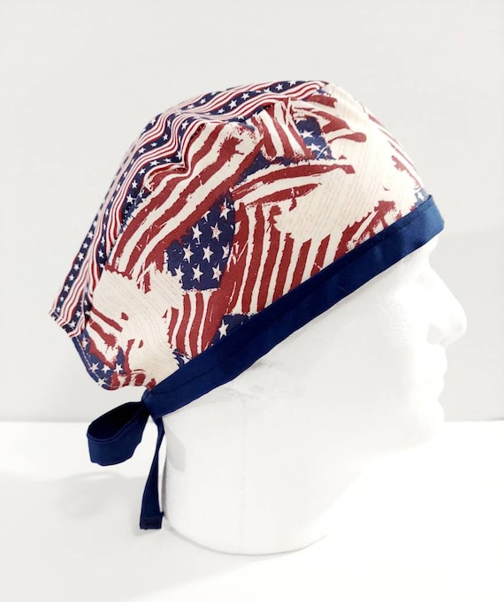 Skull Cap, Doo Rag, Scrub Cap, Surgery Hat, Surgical Cap, Chemo Hat, USA. Patriotic