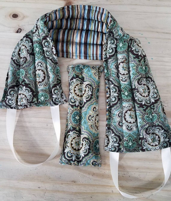 Rice-flax seed therapeutic heating-cooling pad, neck wrap, heat pad, cold pack, rice bag, paisley