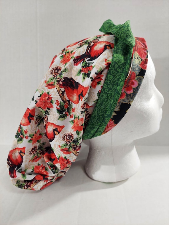 Scrub Cap, Women's Bouffant Cap, Chemo Hat, Surgical Cap, Surgery Hat, Christmas, Cardinals