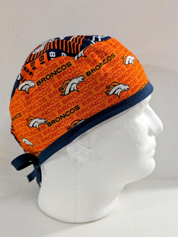 Denver Broncos, Skull Cap, Doo Rag, Scrub Cap, Surgical Cap, Surgery Hat, Welding Cap