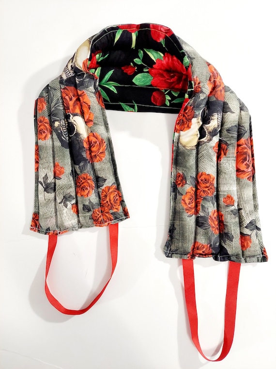Rice-flax seed therapeutic heating-cool wrap, rice bag, heat pad, cold pack, Skulls, Roses, Neck Wrap
