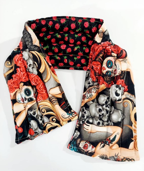 Rice-flax seed therapeutic heating/cooling pad, rice bag, heat pad, cold pack, flowers, Day of the Dead, Sugar Skulls, Roses