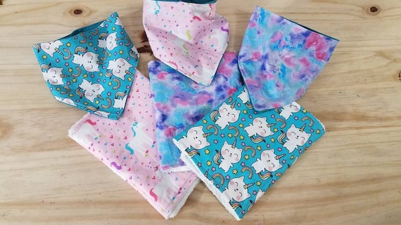Burp cloth, burp rags, bandana bib, baby shower, baby gift, unicat, unicorn, cat, watercolor