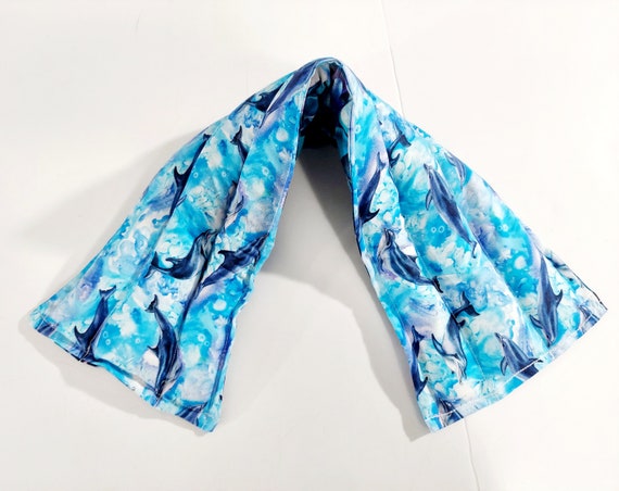 Rice-flax seed therapeutic heating-cooling pad, neck wrap, rice bag, heat pad, cold pack, dolphins, ocean