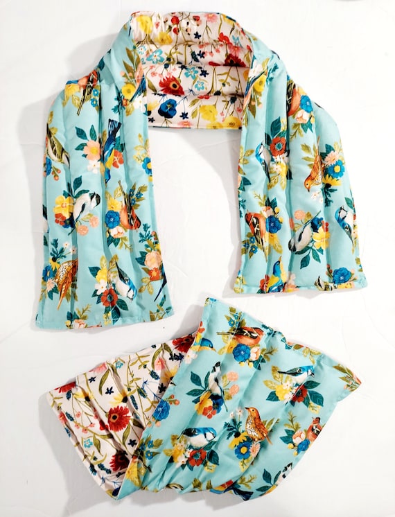 Rice-flax seed therapeutic heating-cooling pad neck-shoulder-knee wrap, heat pad, rice bag, cold pack, birds, flowers