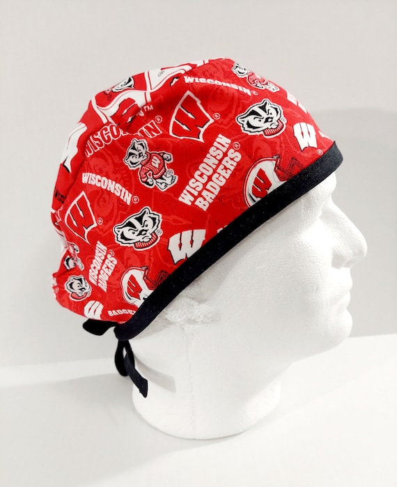 Wisconsin Badgers, Skull Cap, Doo Rag, Scrub Cap, Surgical Hat, Surgery Cap, Chemo Hat