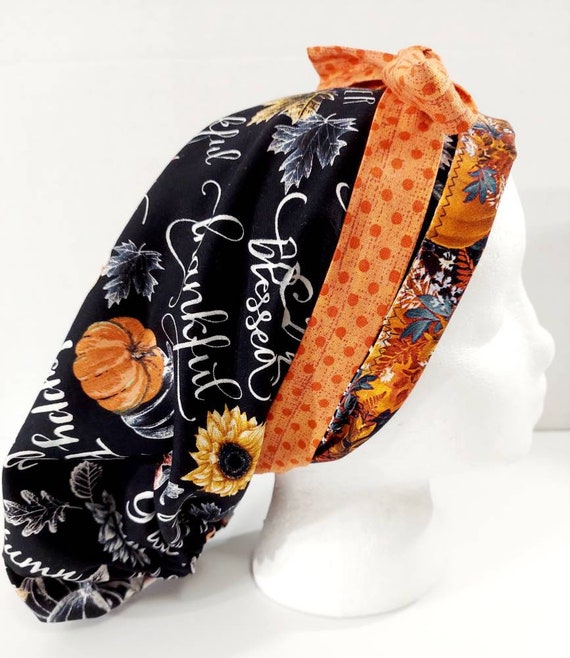 Scrub Cap, Women's Bouffant Cap, Chemo Hat, Surgical Cap, Surgery Hat, Reversible, Fall, Pumpkins