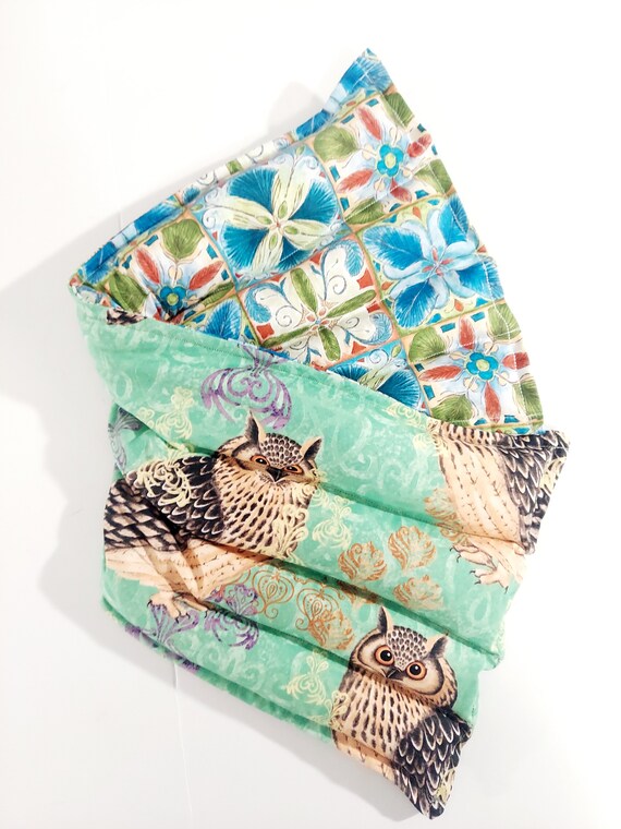 Rice-flax seed therapeutic heating/cooling pad, heat pad, cold pack, rice bag, Owls