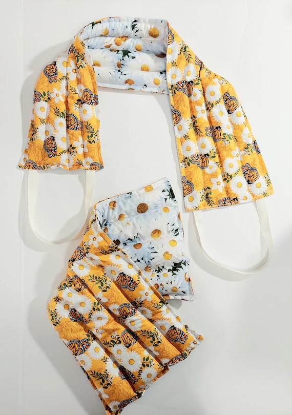 Rice-flax seed therapeutic heating-cooling pad neck-shoulder-knee wrap, rice bag, heat pad, eye bag, Daisies, butterflies