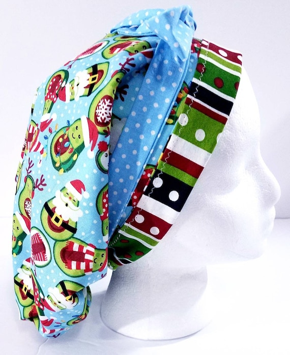 Surgery Hat, Women's Bouffant Cap, Scrub Cap, Surgical Cap, Chemo Hat, Head Covering, Face Mask, Avocados, Christmas, Winter