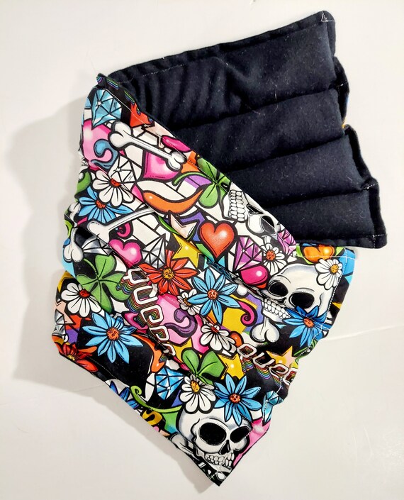 Rice flax seed heating/ cooling pad, neck wrap, rice bag, heat pad, cold pack, Pride, Skulls, Flowers