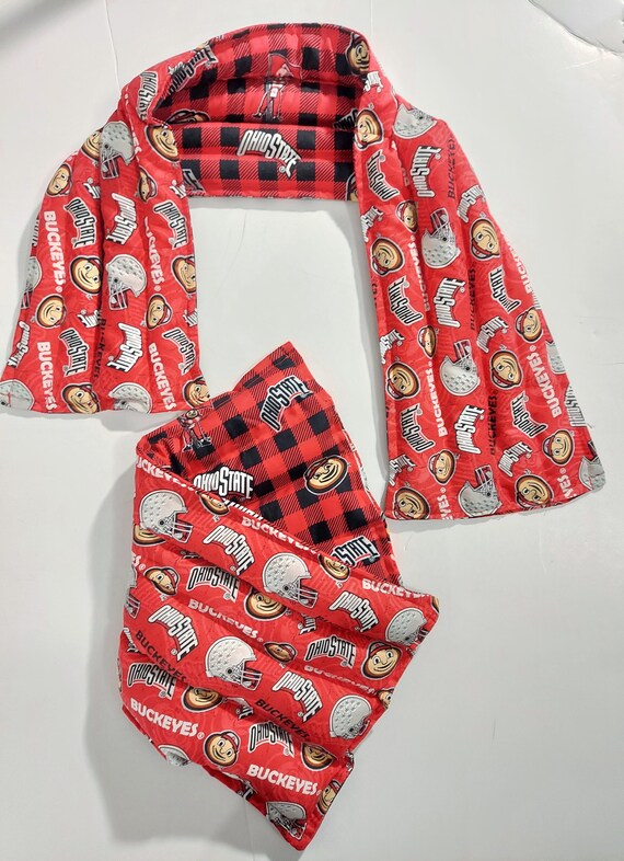 Rice-flax seed therapeutic heating-cooling neck wrap, body pad, rice bag, heat pad, gift set, Ohio State Buckeyes