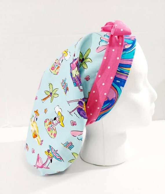 Scrub Cap, Women's Bouffant Cap, Chemo Hat, Surgical Cap, Surgery Hat, Flamingos, Summer