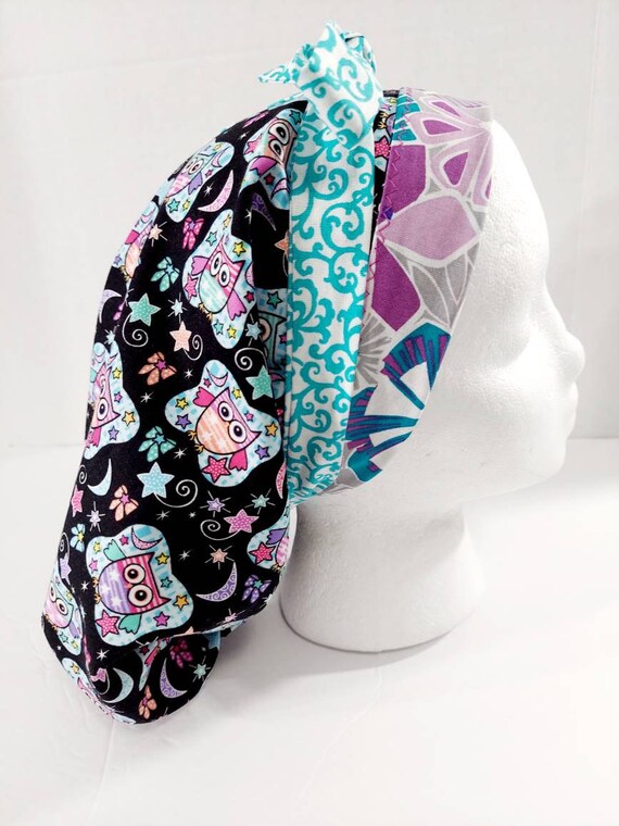 Scrub Cap, Women's Bouffant Cap, Chemo Hat, Surgical Cap, Surgery Hat, Owls