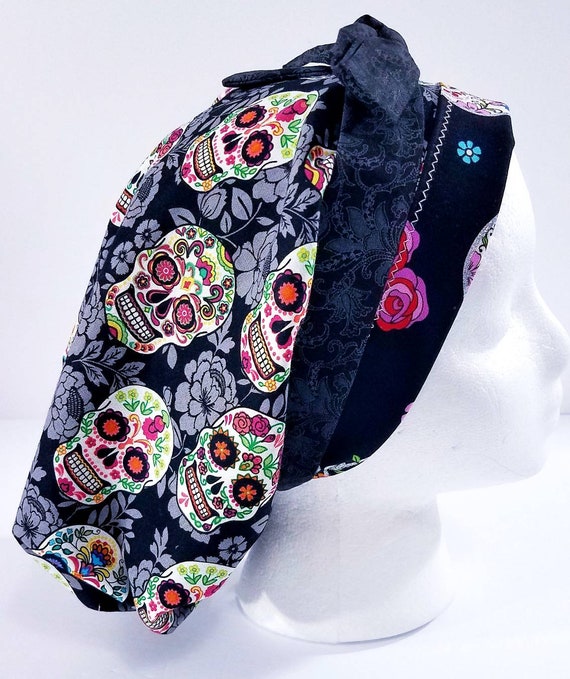 Scrub Cap, Women's Bouffant Cap, Chemo Hat, Surgical Cap, Surgery Hat, Surgical Cap, Reversible, Sugar Skulls, Halloween