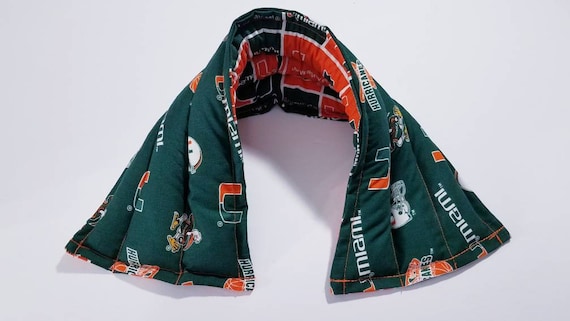Rice-flax seed therapeutic heating/cooling neck wrap, heat pad, cold pack, rice bag, University of Miami, Miami Hurricane
