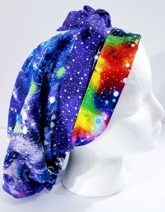 Surgery Cap, Scrub Cap, Surgical Cap, Surgery Hat, Women's Bouffant Hat, Head Covering, Face Mask, Galaxy