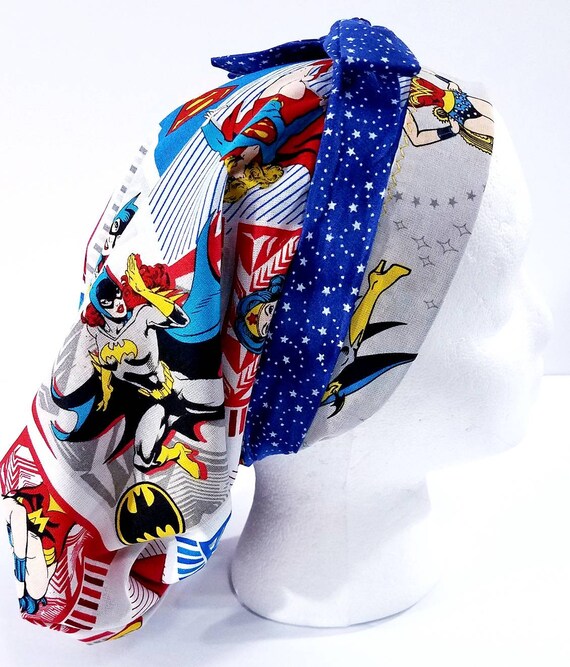 Surgery Hat, Women's Bouffant Hat, Surgical Hat, Chemo Hat, Surgical Cap, Scrub Cap, Superheroes, Wonder Woman, Batgirl, Superwoman