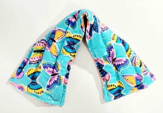 Rice-flax seed therapeutic heating-cooling neck wrap, heat pad, cold pack, rice bag, butterflies, bees