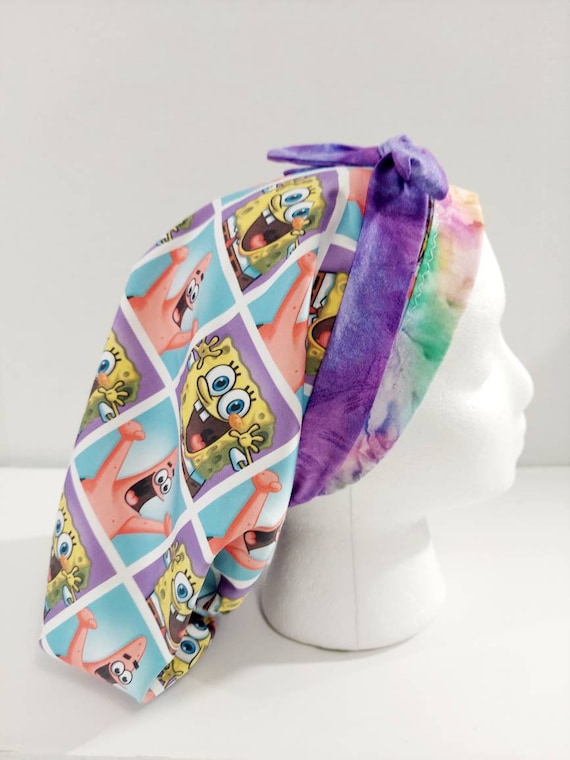 Surgery Hat, Women's Bouffant Hat, Chemo Hat, Surgical Cap, Scrub Cap, Head Covering, Sponge Bob, Patrick