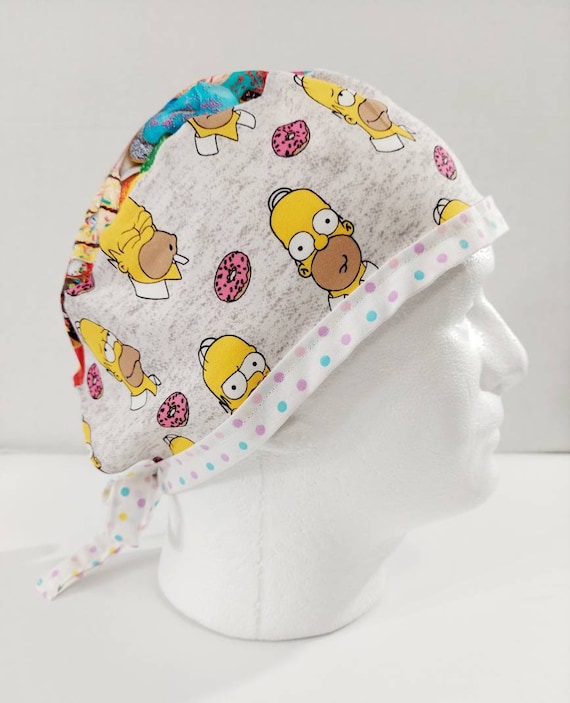 The Simpsons, Homer, Donuts, Skull Cap, Doo Rag, Scrub Cap, Surgery Hat, Surgical Cap. Chemo Hat