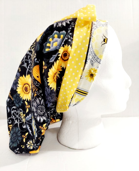 Scrub Cap, Surgery Hat, Surgical Cap,  Chemo Hat, Head Covering, Women's Bouffant Cap, Bees, Queen Bee