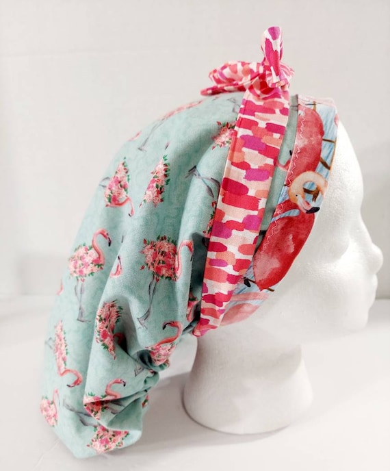 Scrub Cap, Women's Bouffant Cap, Chemo Hat, Surgical Cap, Surgery Hat, Face Mask, Flamingos