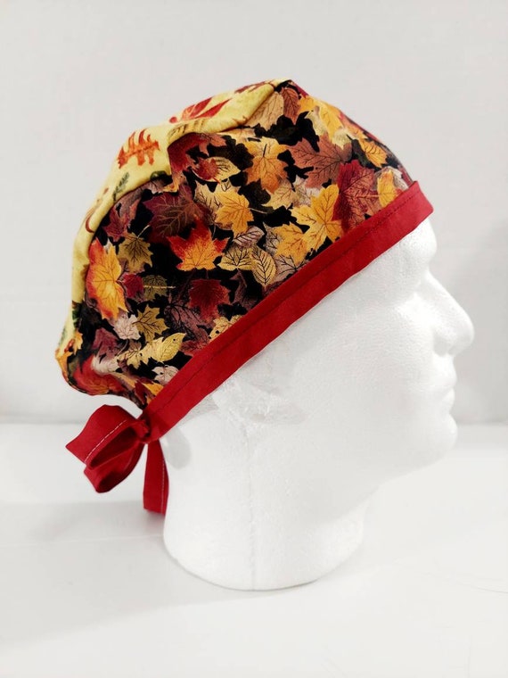 Skull Cap, Doo Rag, Welding Cap, Surgical Hat, Scrub Cap, Chemo Hat, Fall, Leaves, Pumpkins