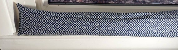 Draft stopper, window draft stopper, door draft stopper, breeze stopper, cedar FILLED, Blue, Diamond