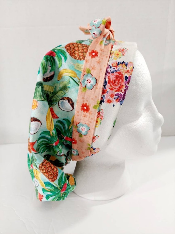 Scrub Cap, Women's Bouffant Cap, Chemo Hat, Surgical Cap, Surgery Hat, Face Mask, Fruit, Tropical