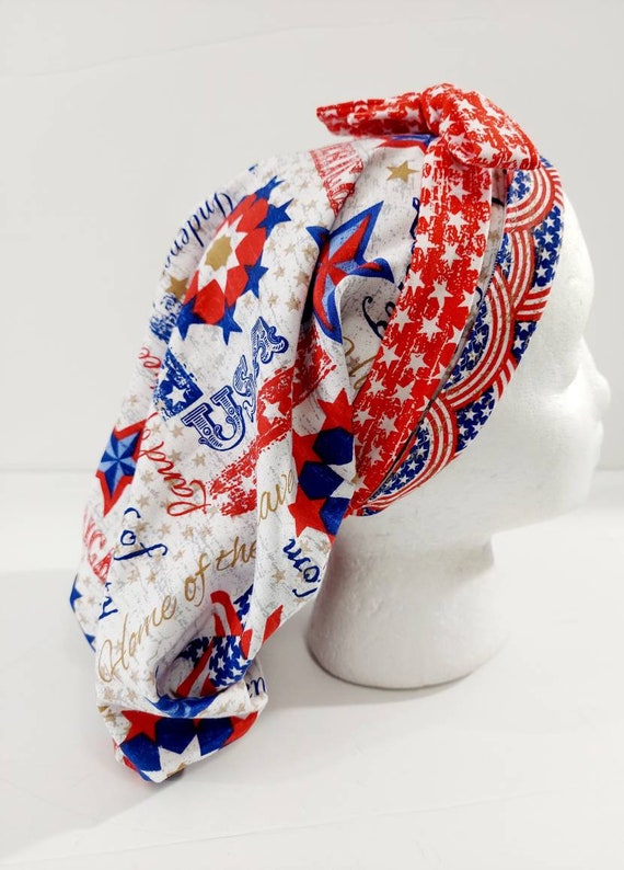 USA, Patriotic, Scrub Cap, Women's Bouffant Cap, Chemo Hat, Surgical Cap, Reversible