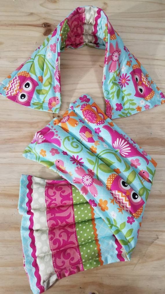 Rice-flax seed therapeutic heating/cooling pad, neck wrap, heat pad, cold pack, rice bag, spa, doula, owls, flowers, spring