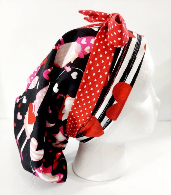 Scrub Cap, Women's Bouffant Cap, Chemo Hat, Head Covering, Surgical Cap, Surgery Hat, Gnomes, Face Mask,  Valentine's