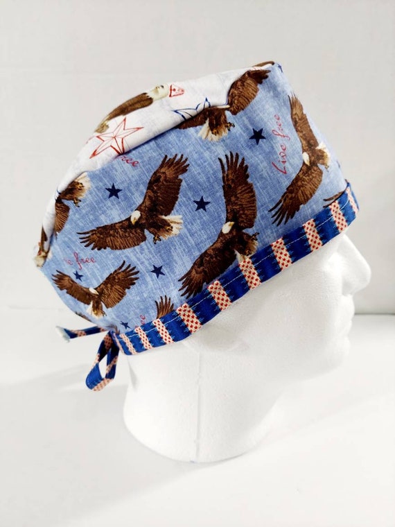 Skull Cap, Doo Rag, Scrub Cap, Surgery Hat, Welding Cap, Face Mask, USA, Patriotic, Eagle,  America