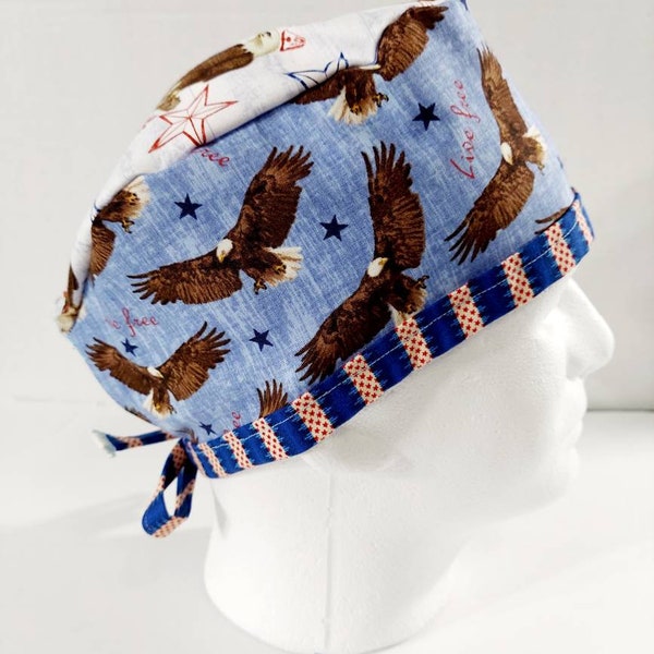 Skull Cap, Doo Rag, Scrub Cap, Surgery Hat, Welding Cap, Face Mask, USA, Patriotic, Eagle,  America