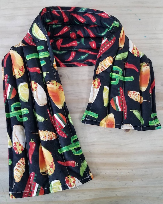 Rice-flax seed therapeutic heating/cooling neck wrap, body pad, rice bag, heat pad, cold pack, doula, tacos, Mexican food, peppers