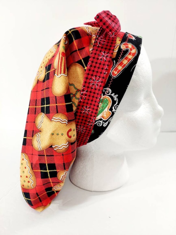Scrub Cap, Women's Bouffant Cap, Chemo Hat, Head Covering, Surgical Cap, Surgery Hat, Gingerbread Man, Winter, Christmas