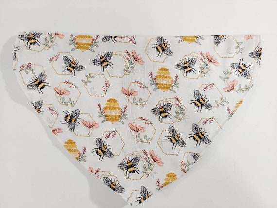 Over the Collar Bandana, Reversible, Dog Bandana, Cat Bandana, Animal Bandana, Cat Collar, Dog Collar, Bandana, Pet Gift, Bees