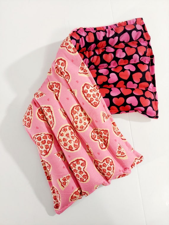 Rice-flax seed therapeutic heating/cooling neck wrap, body pad, heat pad, cold pack, rice bag, Pizza, Hearts