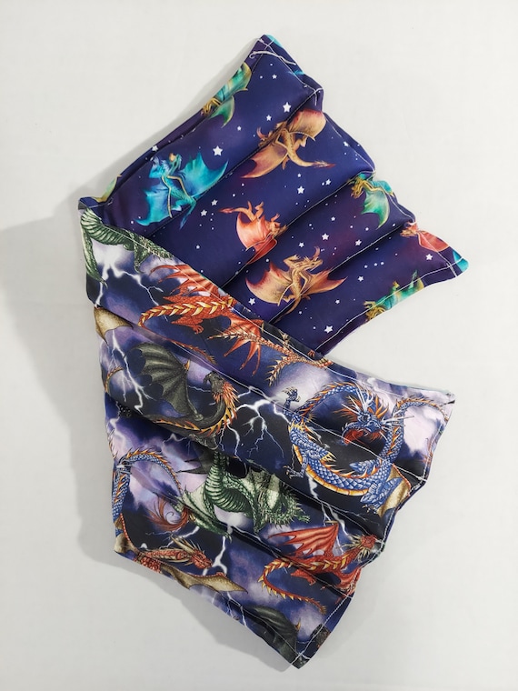 Rice-flax seed therapeutic heating/cooling pad, neck wrap, heat pad, cold pack, rice bag, Dragons