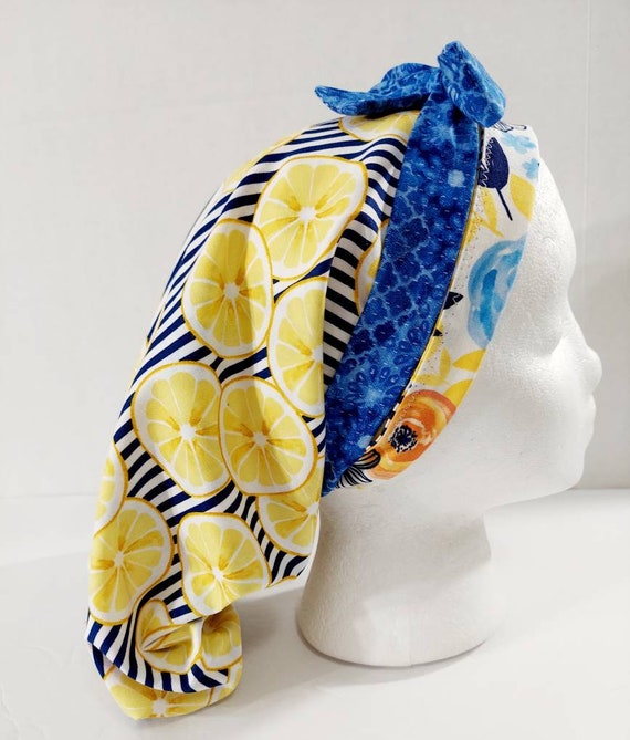 Scrub Cap, Women's Bouffant Cap, Chemo Hat, Surgical Cap, Surgery Hat, Surgical Hat, Face Mask, Lemons, Flowers