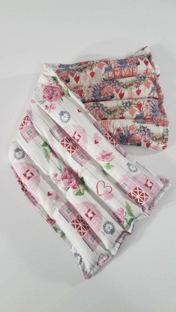 Rice-flax seed therapeutic heating/cooling neck wrap, body pad, self care, heat pad, cold pack, rice bag, doula, love, barn, flowers
