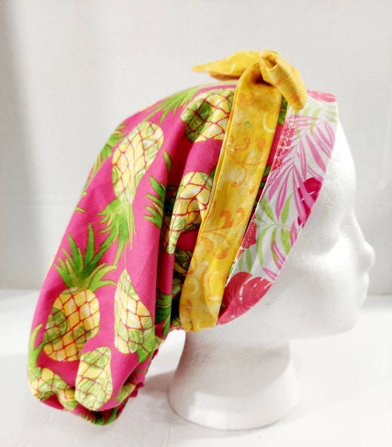 Scrub Cap, Women's Bouffant Cap, Chemo Hat, Surgical Cap, Surgery Hat, Surgical Hat, Pineapple, Tropical