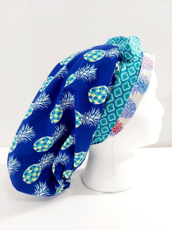 Scrub Cap, Surgery Hat, Women's Bouffant Cap, Chemo Hat, Surgical Cap, Reversible, Pineapples