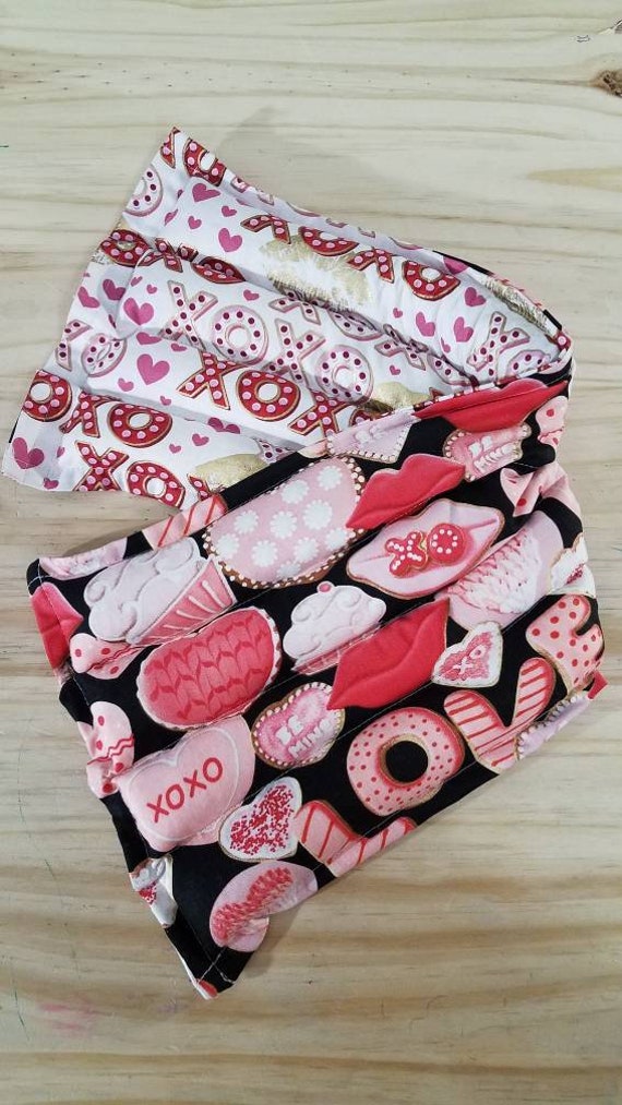 Rice-flax seed therapeutic heating/cooling neck wrap, body pad, heat pad, cold pack, rice bag, love, hearts, lips, Valentine's day